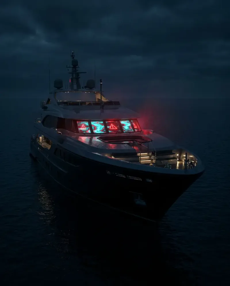 Superyacht bridge navigation system with radar and ECDIS displays