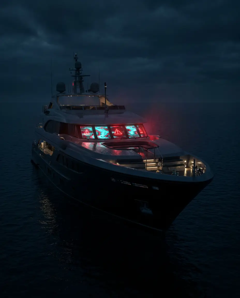 Superyacht bridge navigation system with radar and ECDIS displays